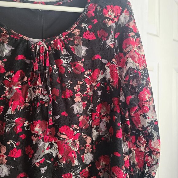 Yours UK Black & Red Floral Swing Top - Picture 2 of 4